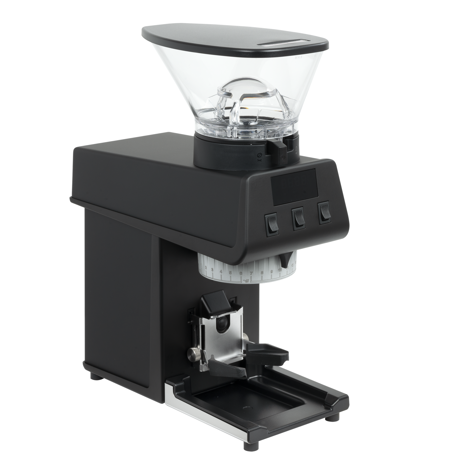 La Marzocco Pico coffee grinder in black, three-quarter front view