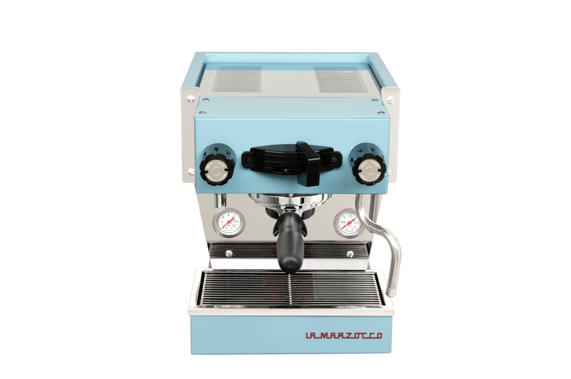 La Marzocco Linea Micra espresso machine in blue, front view