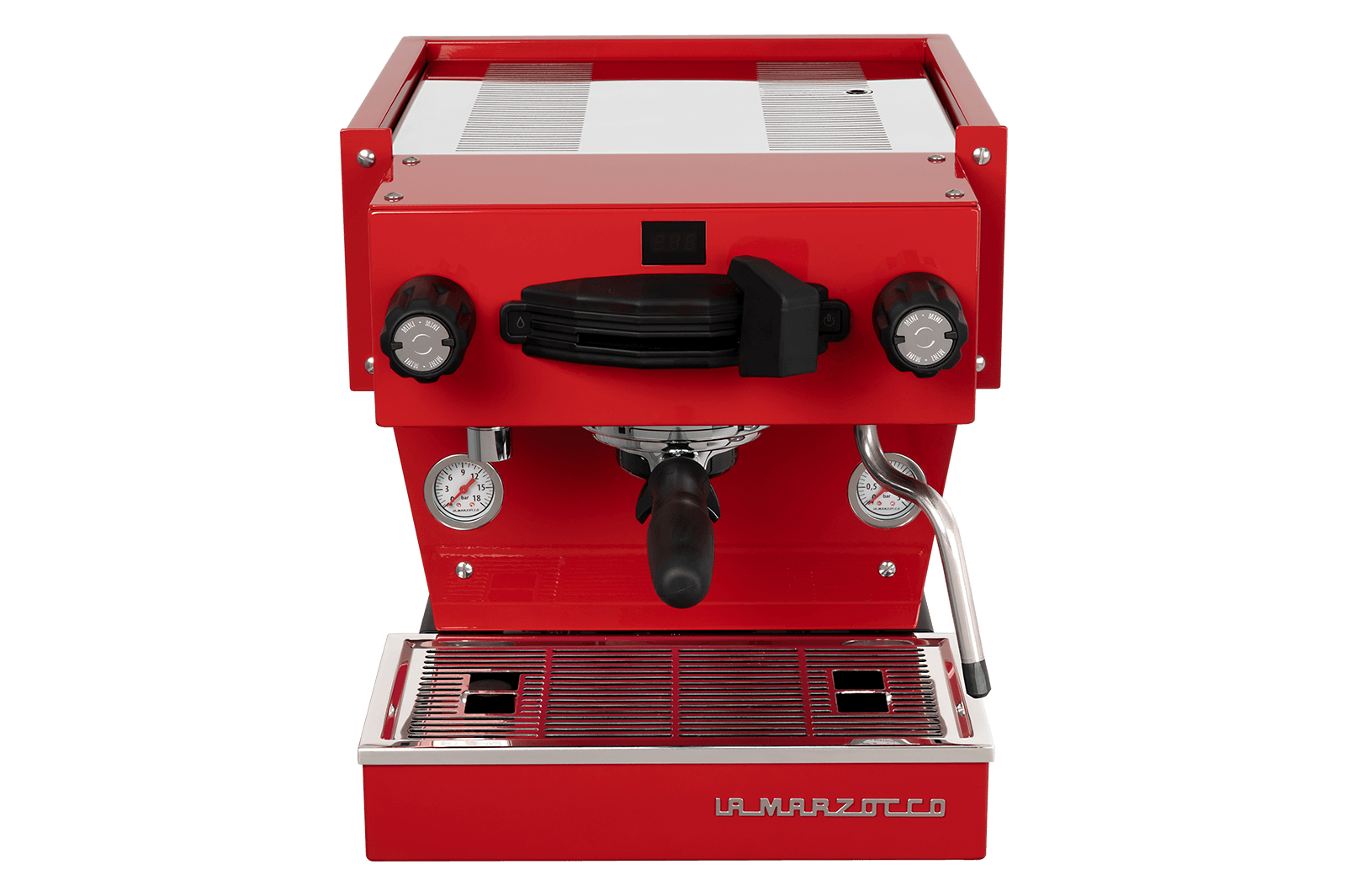 La Marzocco Linea Mini espresso machine in red, front view