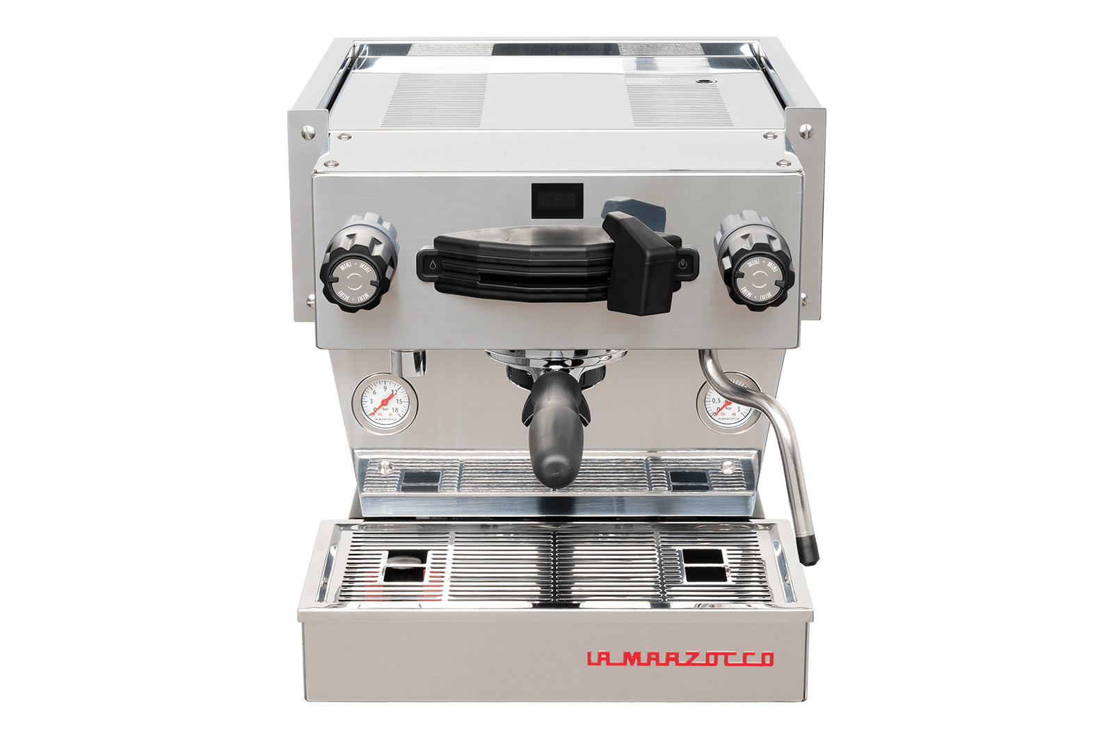 La Marzocco Linea Mini espresso machine in stainless steel, front view
