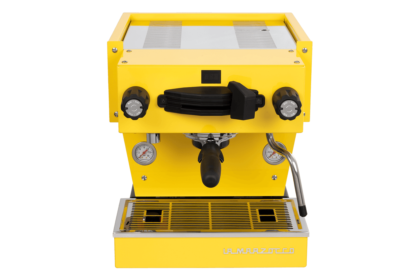 La Marzocco Linea Mini espresso machine in yellow, front view