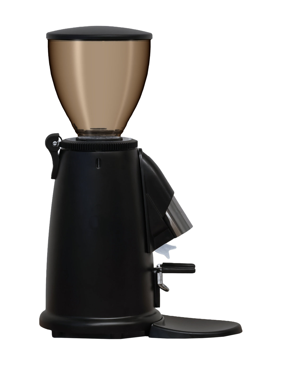 Macap M2M Stepless coffee grinder in black with tinted hopper, right side view