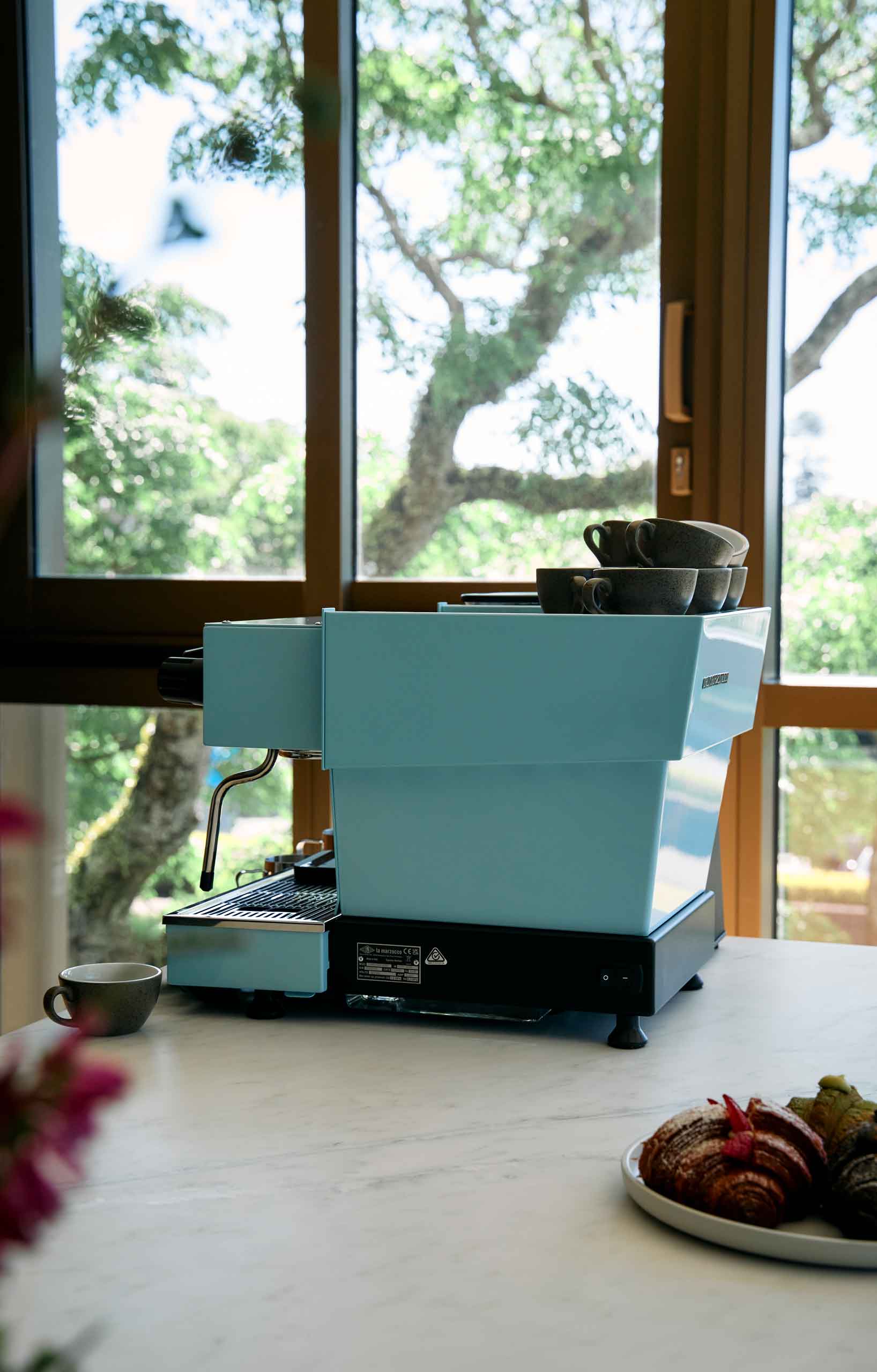 La Marzocco Linea Mini espresso machine in a home kitchen