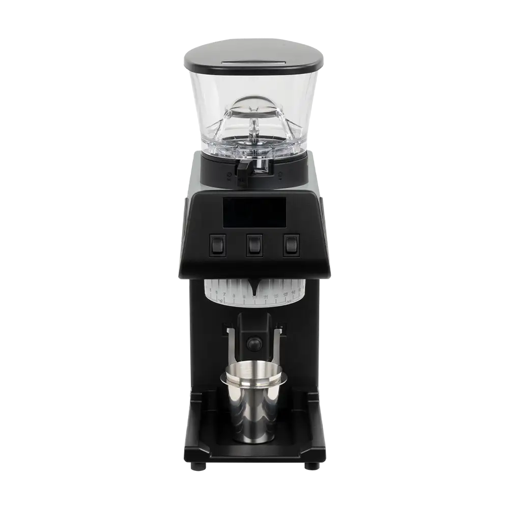 La Marzocco Pico coffee grinder in satin silver, front view